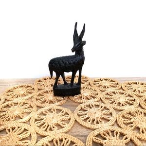 Vintage Black Hand Carved Wood Ibex Figurine Boho Tribal